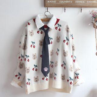Bear Print Sweater / Shirt / Set