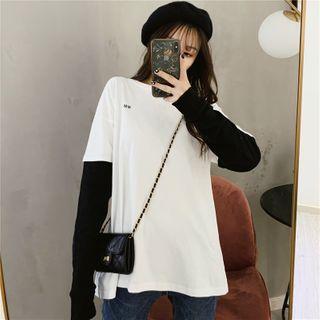 Mock Two-piece Loose T-shirt As Shown In Figure - One Size