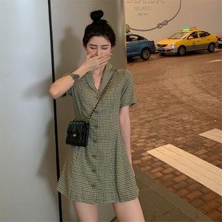 Plaid Collared Short-sleeve Mini A-line Dress As Shown In Figure - One Size