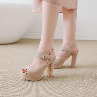 Suede Peep Toe High Heel Ankle Strap Sandals