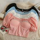 Off-shoulder Rhinestone-trim Crop Top