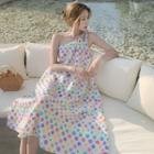 Halter-neck Dotted Midi Shift Dress