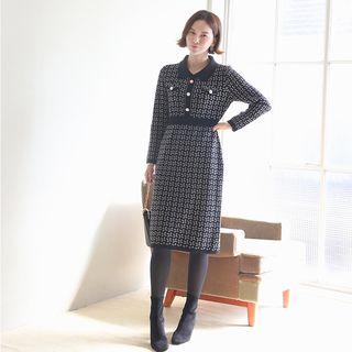 Button-front Patterned Knit Dress