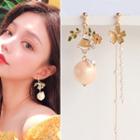 Non-matching Alloy Rabbit & Flower Faux Pearl Fringed Earring