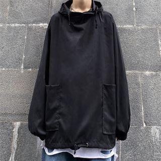 Plain Cargo Hoodie Black - One Size