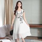 Cap Sleeve Print Chiffon Dress