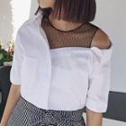 Mesh Panel Mock Two-piece Short-sleeve Blouse