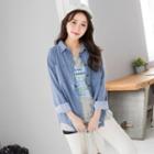 Striped Cuff Denim Boxy Shirt