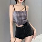 Tie-dye Print Panel Cropped Camisole Top Gray - One Size