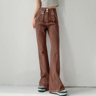 Brown High-waist Bell-bottom Jeans