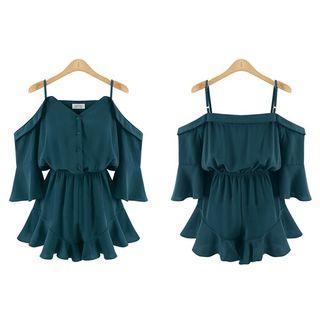 Plain Off Shoulder 3/4 Sleeve Playsuit