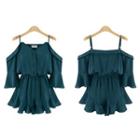 Plain Off Shoulder 3/4 Sleeve Playsuit