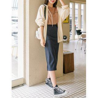 Slit-side Ribbed Midi H-line Skirt
