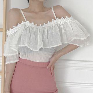 Suspender Off-shoulder Ruffle Top