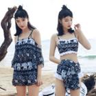 Patterned Frilled Bikini With Playsuit