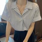 Short-sleeve Striped Shirt Stripe - White & Blue - One Size