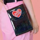 Embroidered Heart Glitter Pvc Crossbody Pouch