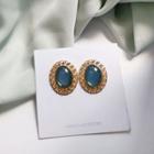 Retro Resin Earring 1 Pair - S925 Silver Stud Earrings - Gold & Blue - One Size