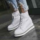 Genuine-leather Platform Hidden Wedge Lace-up Boots