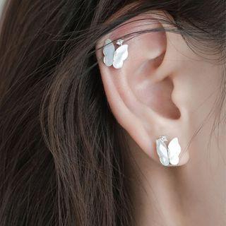 925 Sterling Silver Shell Butterfly Earring Silver - One Size