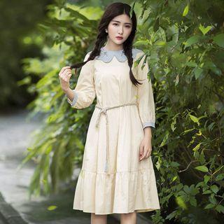 3/4-sleeve Embroidery Collar A-line Dress