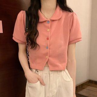 Short-sleeve Peter Pan Collar Crop Shirt