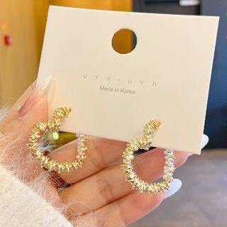 Heart Faux Pearl Alloy Earring 01# - 1 Pair - White Faux Pearl - Gold - One Size