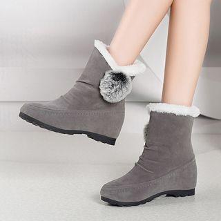 Pom Pom Hidden Wedge Short Boots