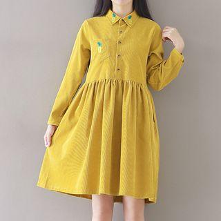 Long Sleeve Corduroy Midi Dress