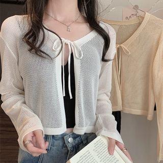 Long-sleeve Pointelle Sheer Jacket