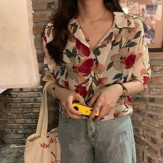 V-neck Floral Chiffon Shirt