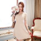 Short-sleeve Faux-pearl Trim A-line Dress