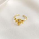 925 Sterling Silver Rhinestone Bee Open Ring Gold - One Size