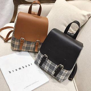 Faux Leather Flap Plaid Backpack