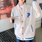 Lettering Collared Button-up Jacket
