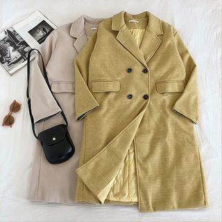 Plain Double-breasted Woolen Long-sleeve Coat