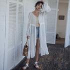 Open-front Striped Long Jacket