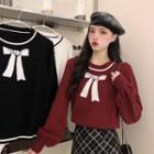 Long-sleeve Ribbon Print Knit Top