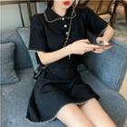 Short-sleeve Top + High-waist Skirt Black - One Size