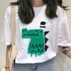 Cartoon Dinosaur Print Short-sleeve T-shirt