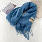 Applique Fringed Scarf Blue - One Size