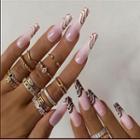 Striped Pointed Faux Nail Tips W032 - Pink - One Size