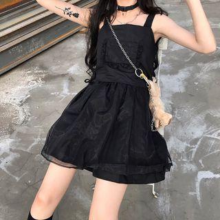 Set: Crop Camisole Top + A-line Skirt Set - Camisole Top - Black - One Size / A-line Skirt - Black - One Size