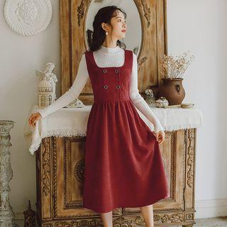 Button Detail Corduroy Jumper Dress