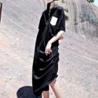 Pocket Front Asymmetric Lapel Dress Black - One Size