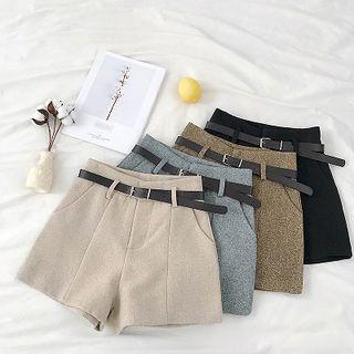 High-waist Plain Acrylic Wide-leg Shorts