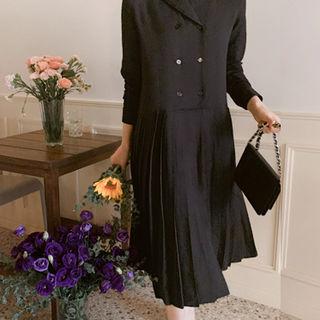 Double-breasted Pleated-hem Dress Black - One Size
