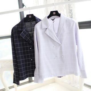 Plaid Double-breasted Long-sleeve Blouse