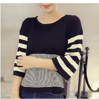 Stripe Panel 3/4-sleeve Knit Top