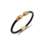 Simple Personality Punk Plated Gold Double Snake Head 316l Stainless Steel Leather Bracelet Golden - One Size
